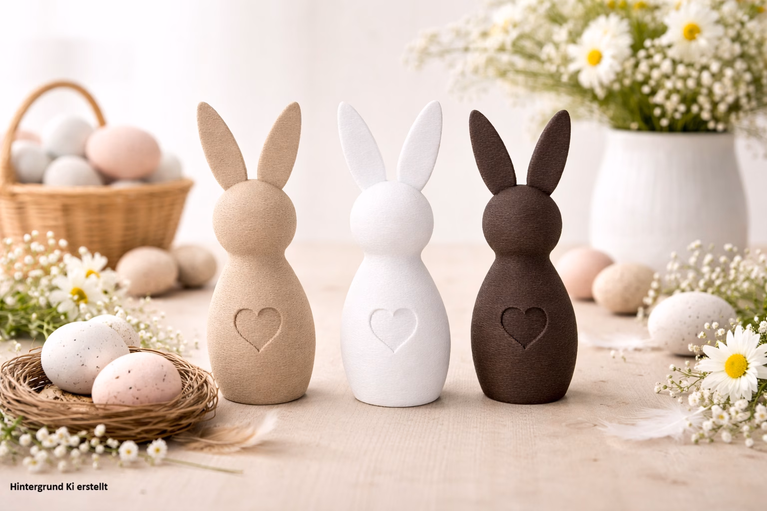 Hasen Figuren mit Herz | Moderne Osterdekoration