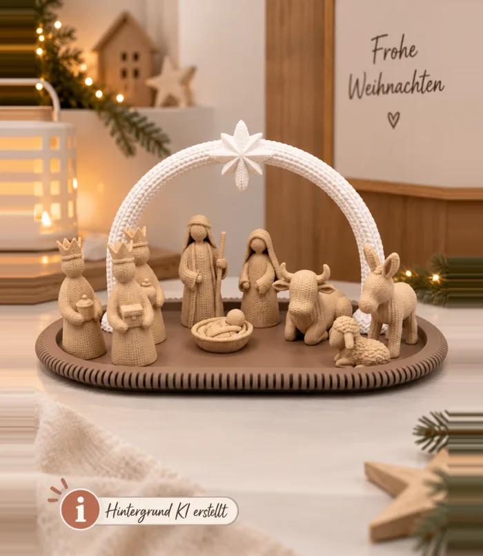 Weihnachtskrippe mit Figuren | Moderne Krippenszene