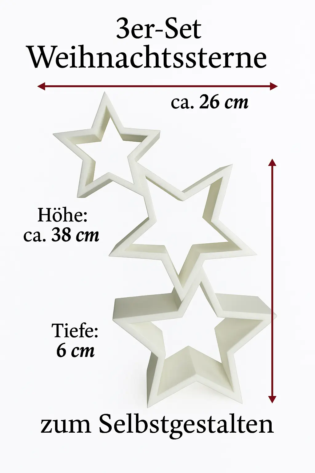 Weihnachtssterne im 3er Set – Deko zum Selbstgestalten – Bild 2