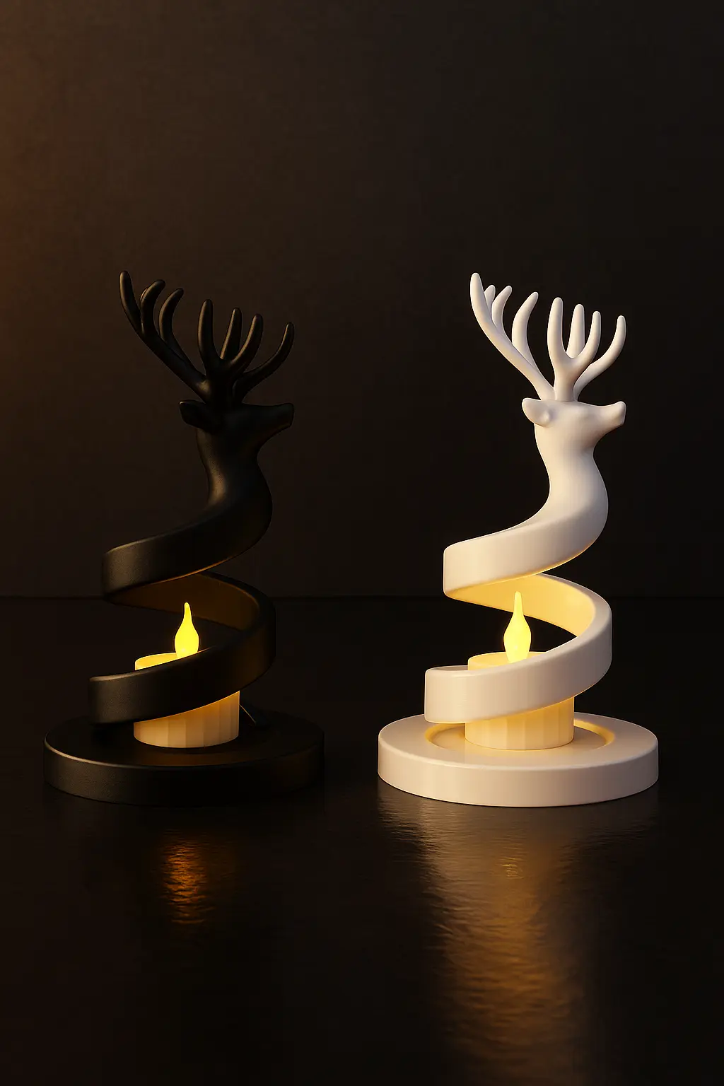 Rentier Kerzenhalter Spiralform von der Seite, LED-Teelicht nicht enthalten