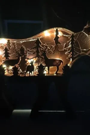 Seitenansicht: Elch Schwibbogen Nachtlicht – Seitenansicht dekorativ beleuchtet