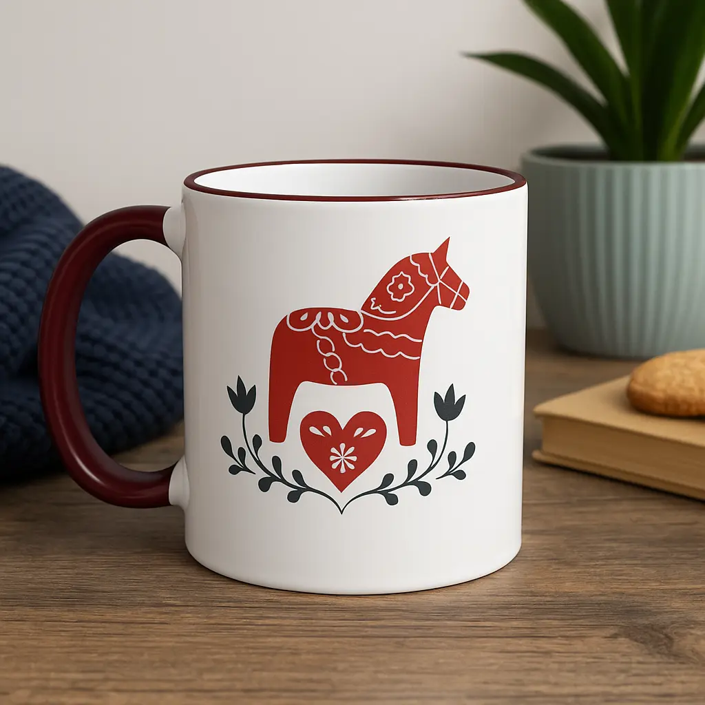 Dalahäst Tasse – skandinavisches Motiv im Folklore-Stil