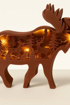 Elch Schwibbogen Nachtlicht – Vorderansicht mit LED-Beleuchtung