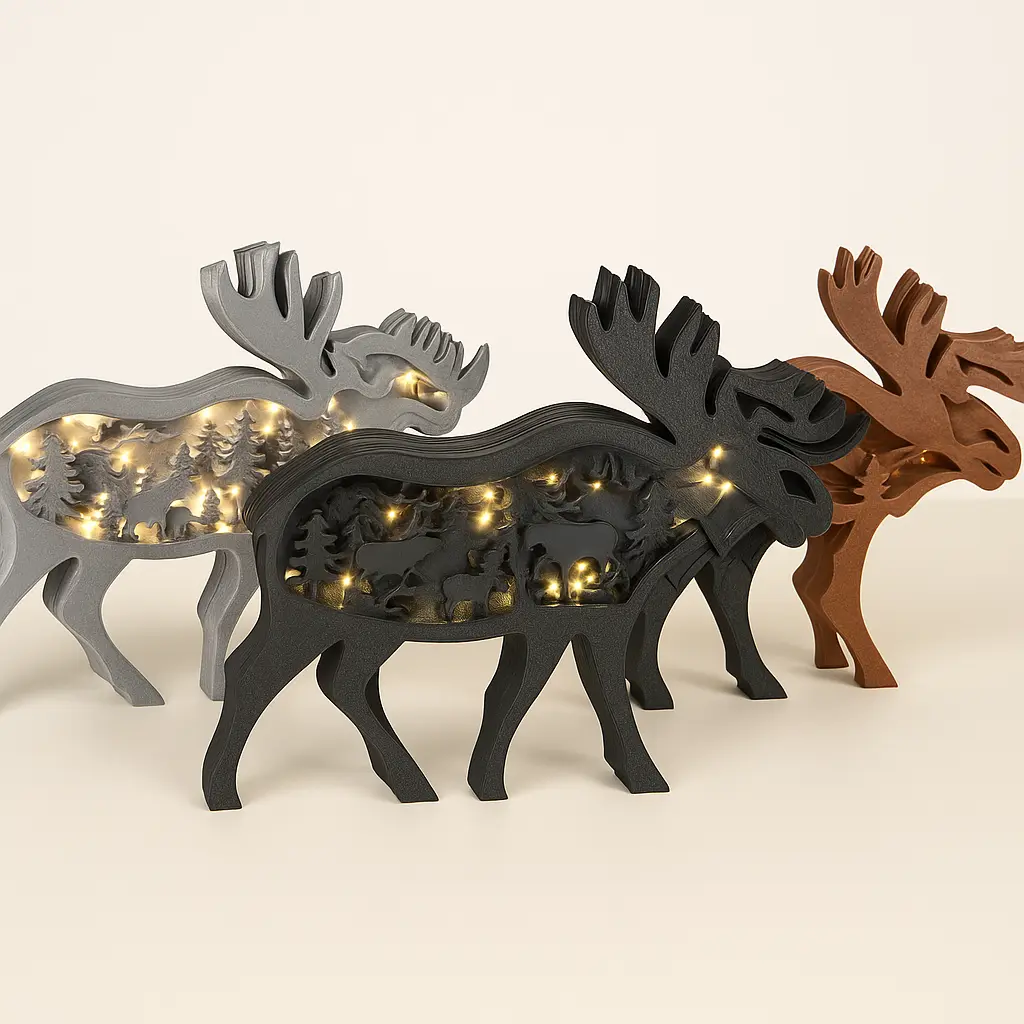 Detailaufnahme Elch Schwibbogen mit feinen Konturen und Lichtakzenten