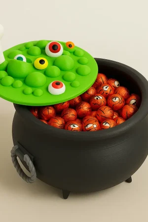 Hexenkessel für Süßigkeiten, gefüllt mit Süßigkeiten