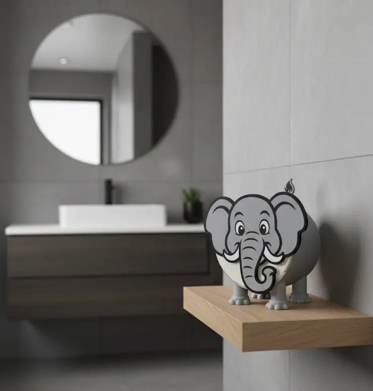 Klopapierhalter Elefant Gustav Rückseite – witziger Toilettenpapierhalter