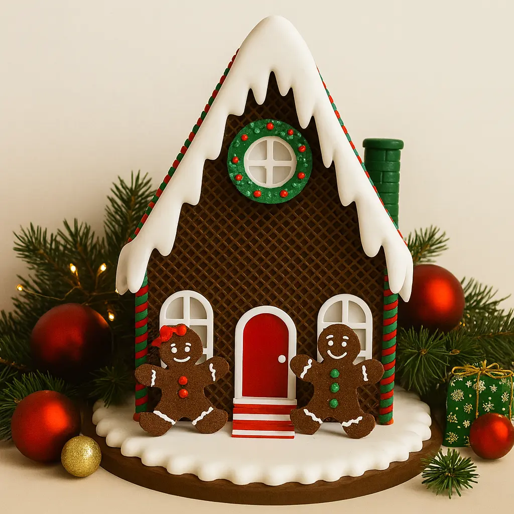 Vorderansicht des Lebkuchenhauses – festliche Weihnachtsdeko