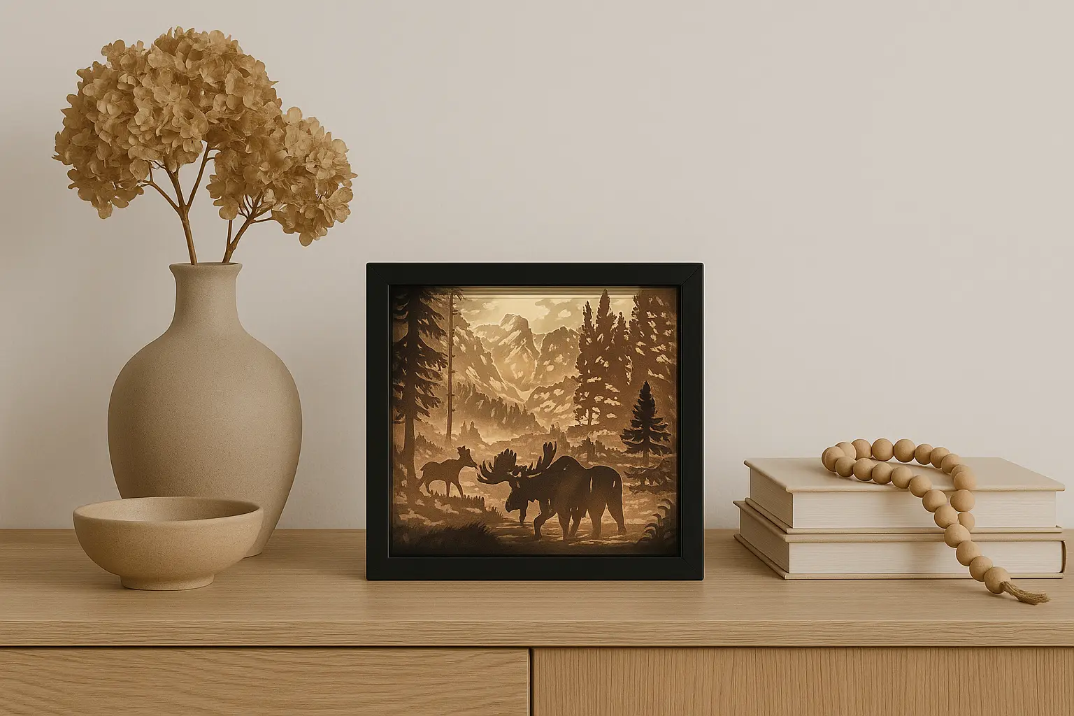 Leuchtrahmen Elche im Wald beleuchtet – dekorative LED Deko