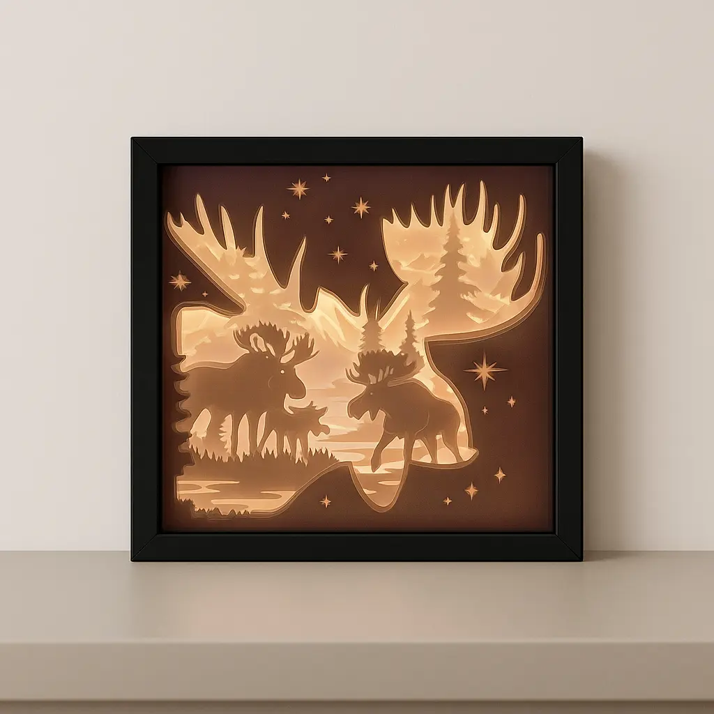 Leuchtrahmen Elchmotiv beleuchtet – dekorative LED Deko