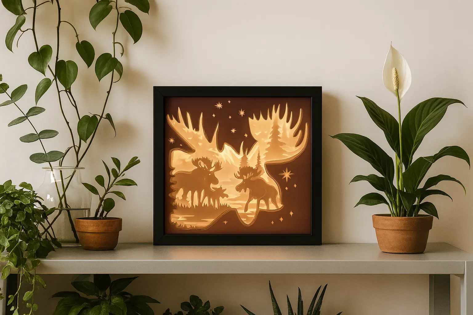 Leuchtrahmen Elchmotiv beleuchtet – dekorative LED Deko