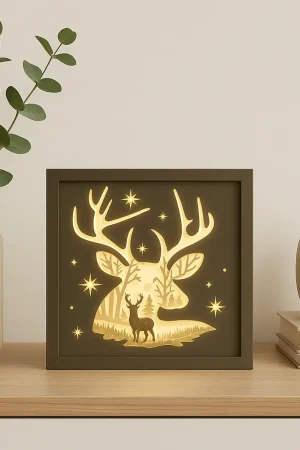 Leuchtrahmen Rentiermotiv beleuchtet – dekorative LED Schattenbox