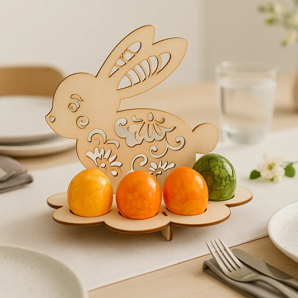 Osterhase Figur Holz mit Platz für mehrere Eier