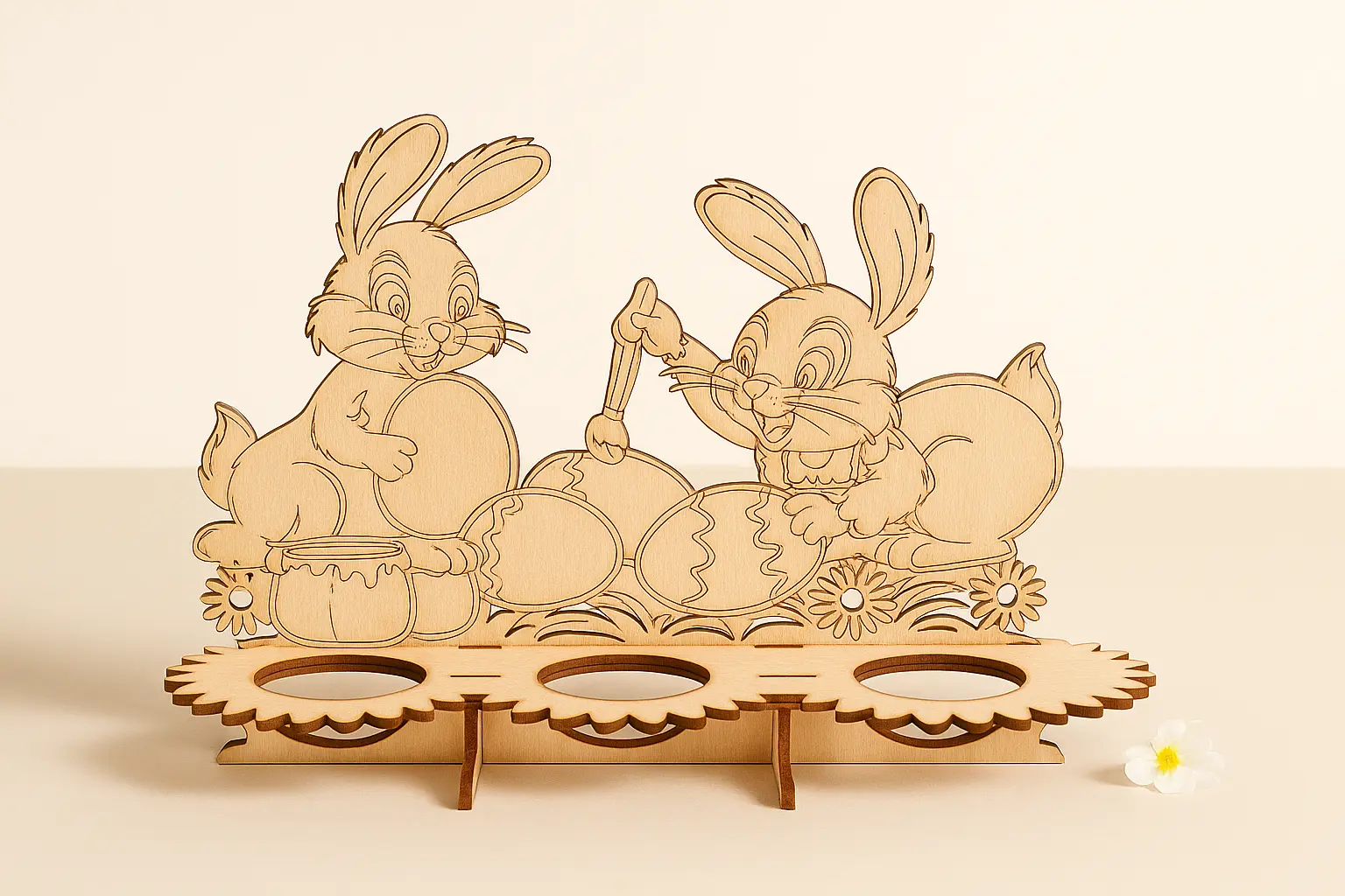 Osterhase Tischdeko Holz mit Platz für Eier