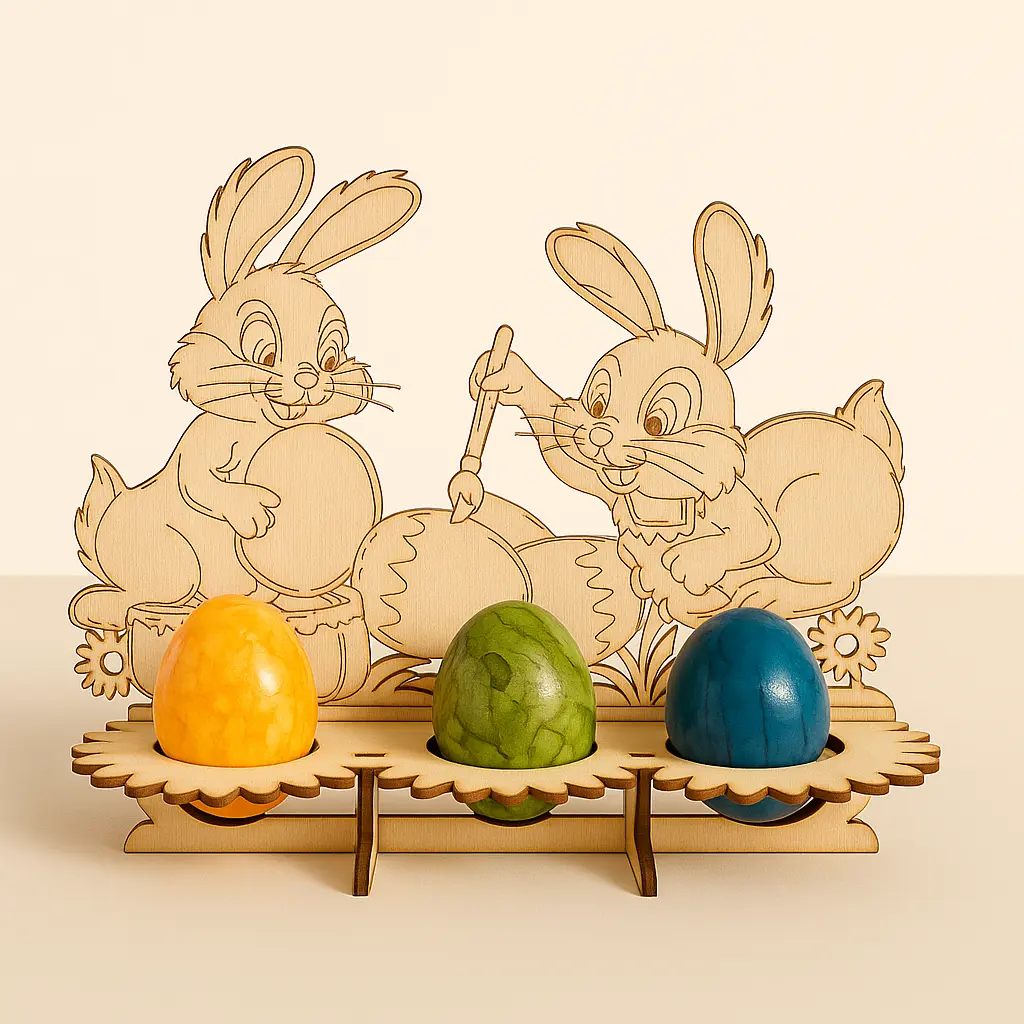 Osterhase Tischdeko Holz mit Platz für Eier