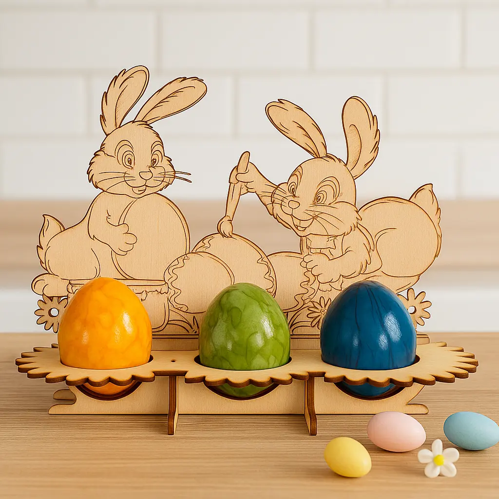 Osterhase Tischdeko Holz mit Platz für Eier