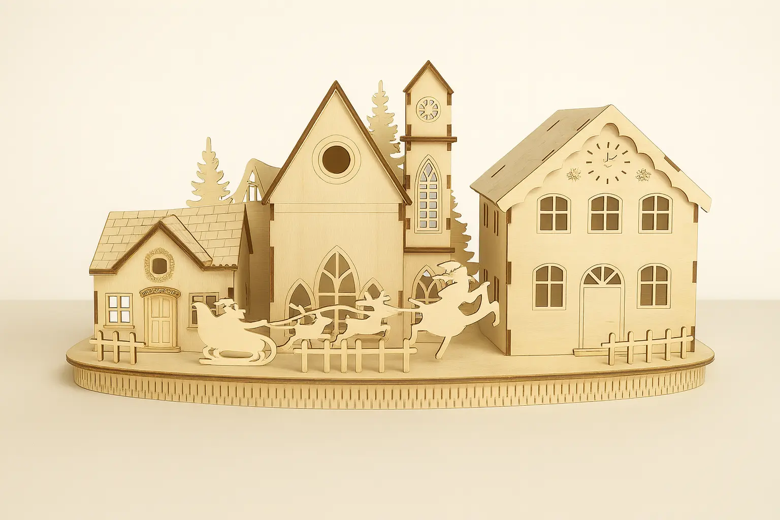 Schlittenfahrt im Weihnachtsdorf – Winterliche Dekoration Gesamtansicht