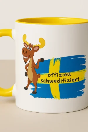 Schweden Tasse lustiger Elch mit Flagge