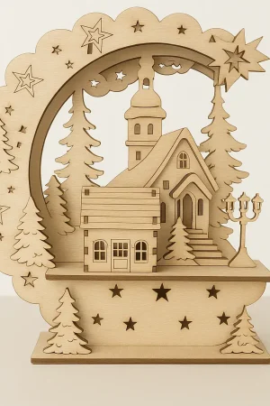 Schwibbogen mit Kapelle – Winterliches Weihnachtsdorf Gesamtansicht