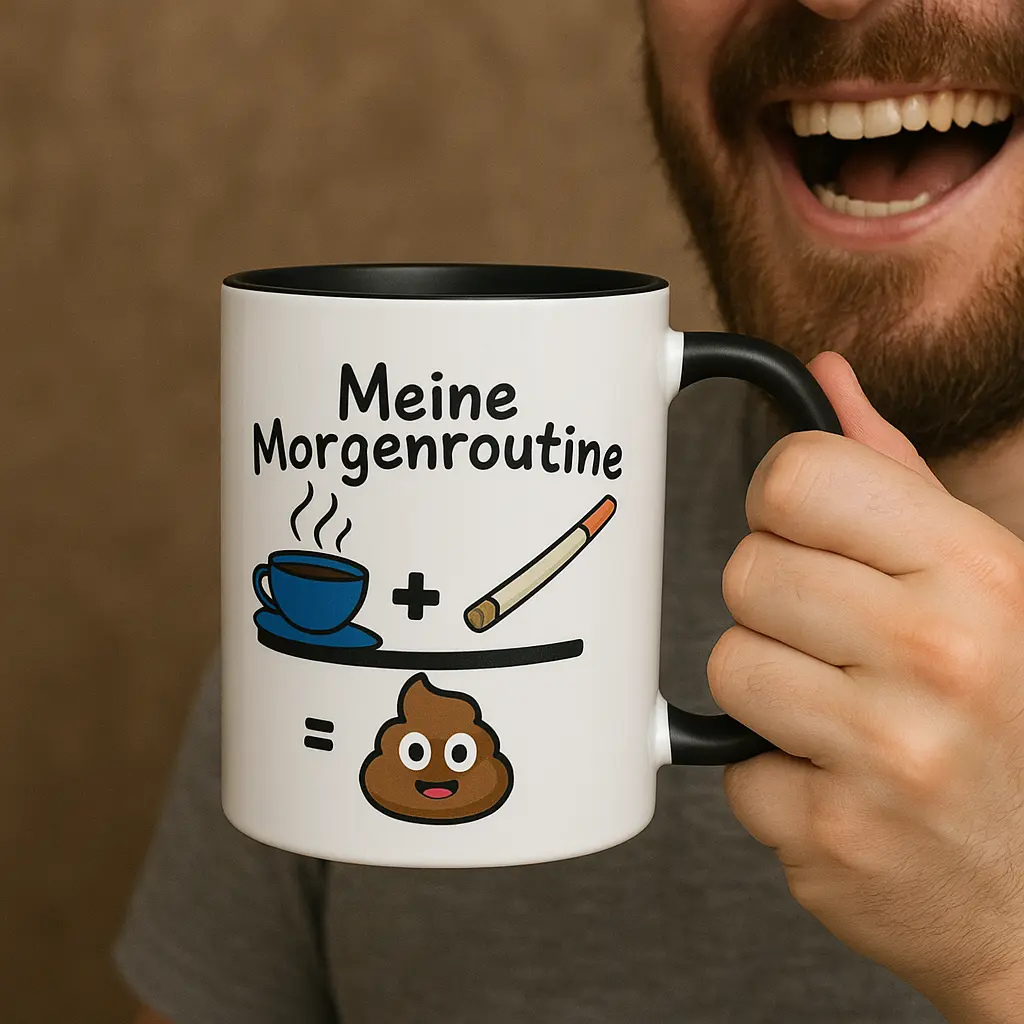 Spruchtasse – Kaffee + Zigarette = Morgenroutine