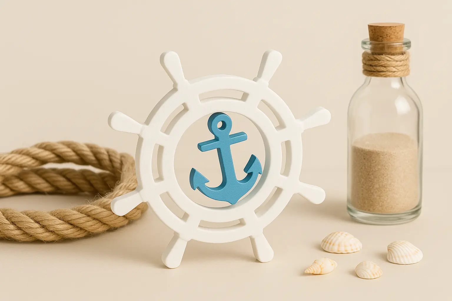 Maritimes Steuerrad mit Anker