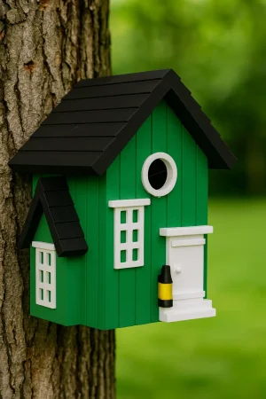 Vogelhaus/Nistkasten Häuschen an Baum befestigt