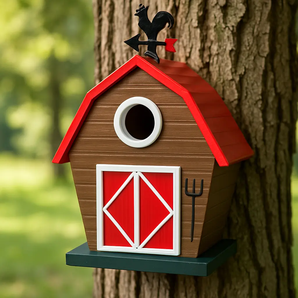 Vogelhaus/Nistkasten Scheune an Baum befestigt