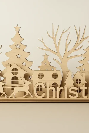 Weihnachtsdorf mit Schlitten – Weihnachtsdeko aus Holz in Natur oder Weiß