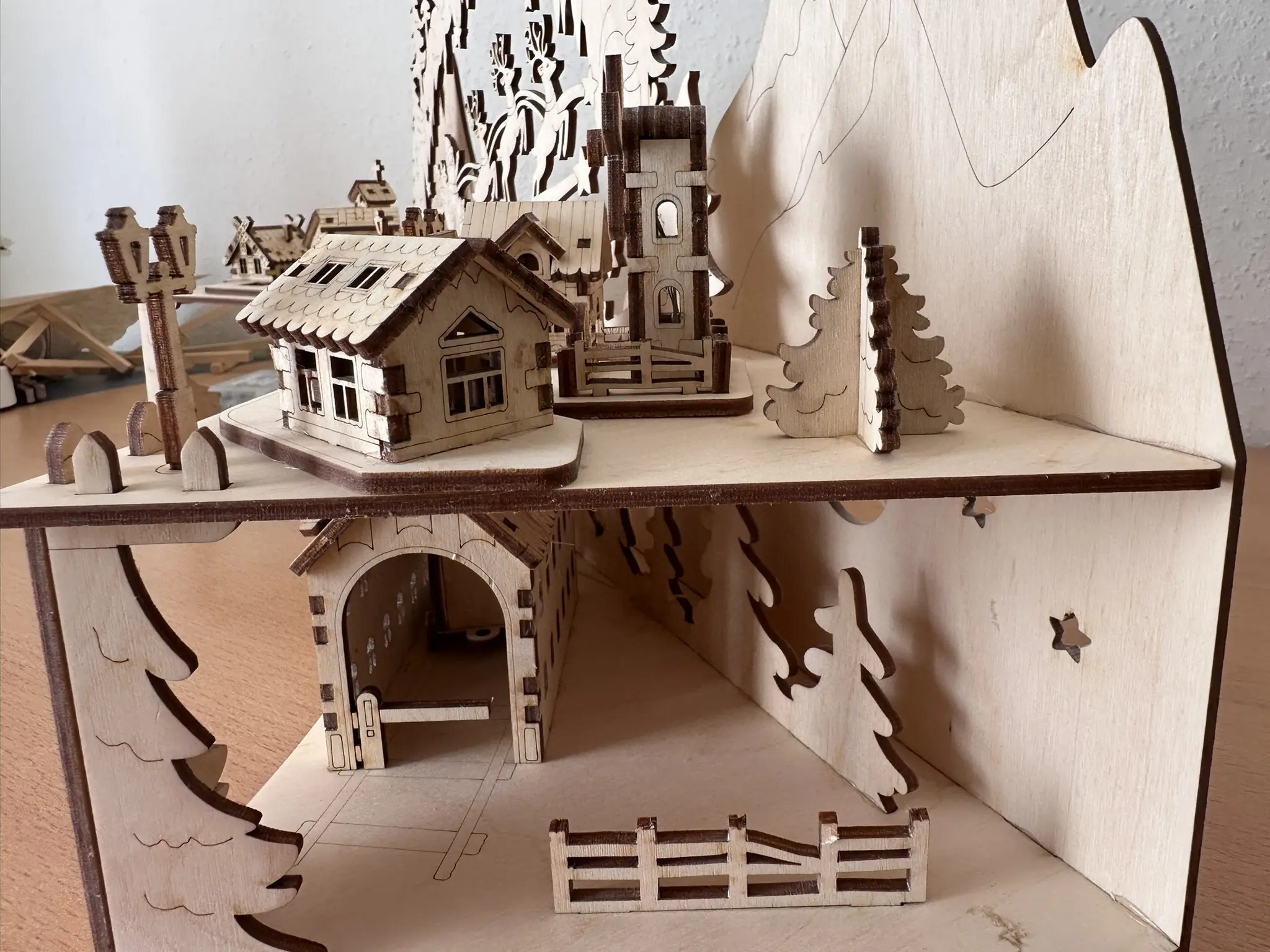 Weihnachtsdorf Winterstadt mit Lokomotive – Seitenansicht