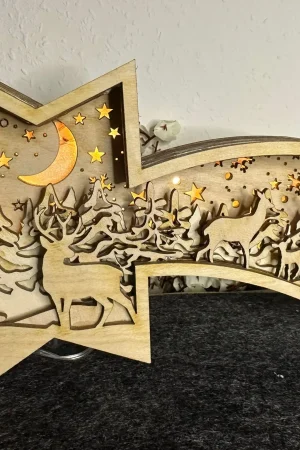 Weihnachtsstern Sternschnuppe – seitliche Ansicht mit LED Draht und Timerfunktion