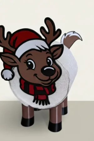 Rudi das Rentier Klopapierhalter für Weihnachten als lustige WC Deko mit festlichem Geweih auf hellem Hintergrund