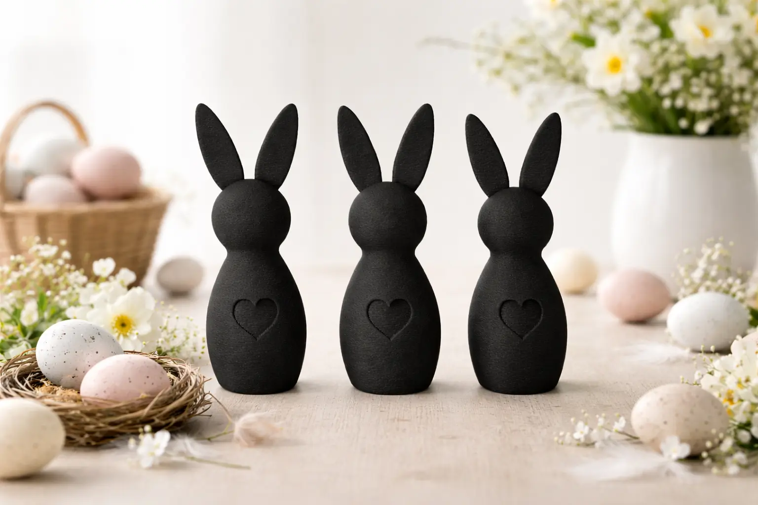 Drei Hasen Figuren mit Herz