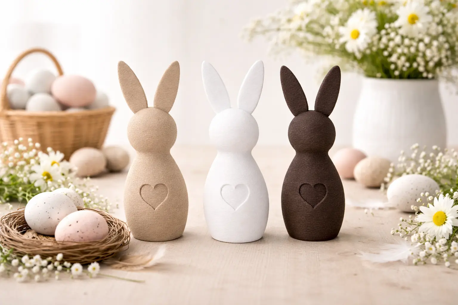 Drei Hasen Figuren mit Herz