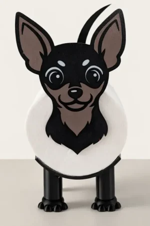 Theo, Prager Rattler als Klopapierhalter mit aufgesetzter Toilettenpapierrolle